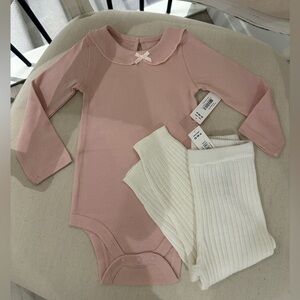 💕 12~18 Mth Pretty Pink and White Cotton & Rib Knit Two Piece Set NWT